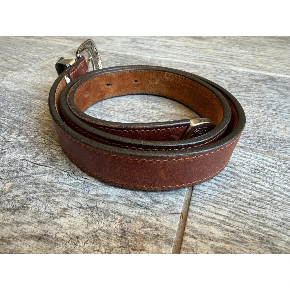 Genuine Leather Western Belt Small Womens Engraved Buckle USA Engraved Cowgirl